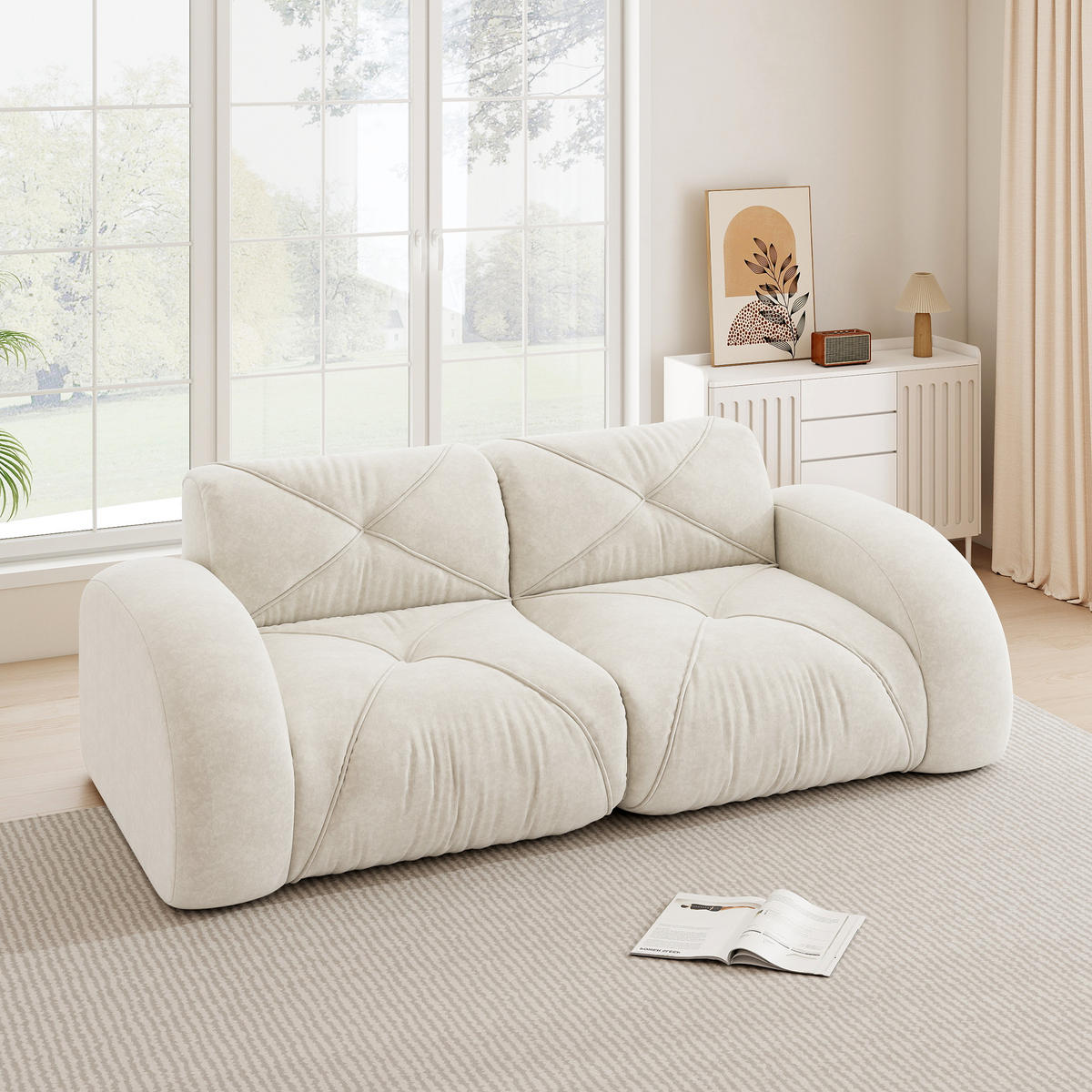 2-SITZER SOFA Chenille Weiß - Weiß, Textil (204/76/95cm) - WISHDOR