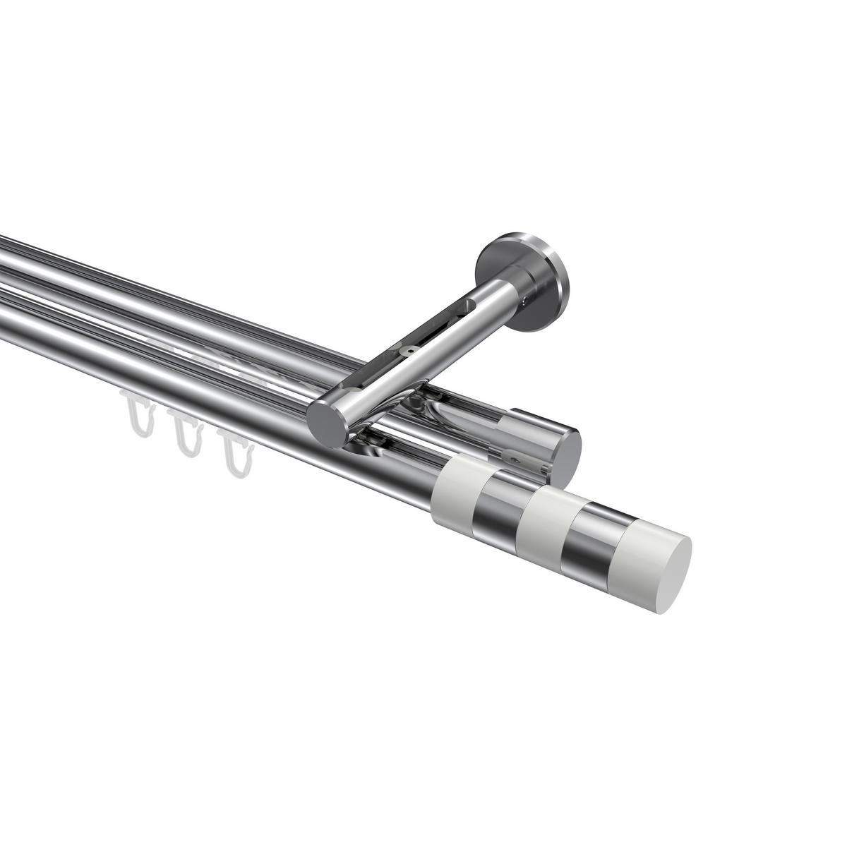 INNENLAUF-GARDINENSTANGEN-SET Siteno Mavell 100 cm, 2-läufig, 20 mm Ø Chrom - Chromfarben/Weiß, Metall (100cm) - INTERDECO