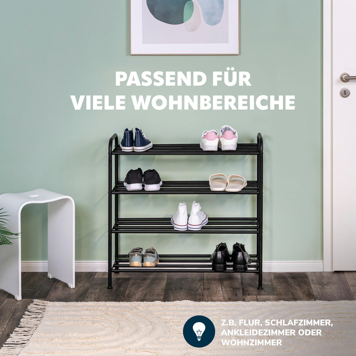 SCHUHREGAL, Metall, schwarz - Schwarz, Metall (80/76.5/31cm) - eluno