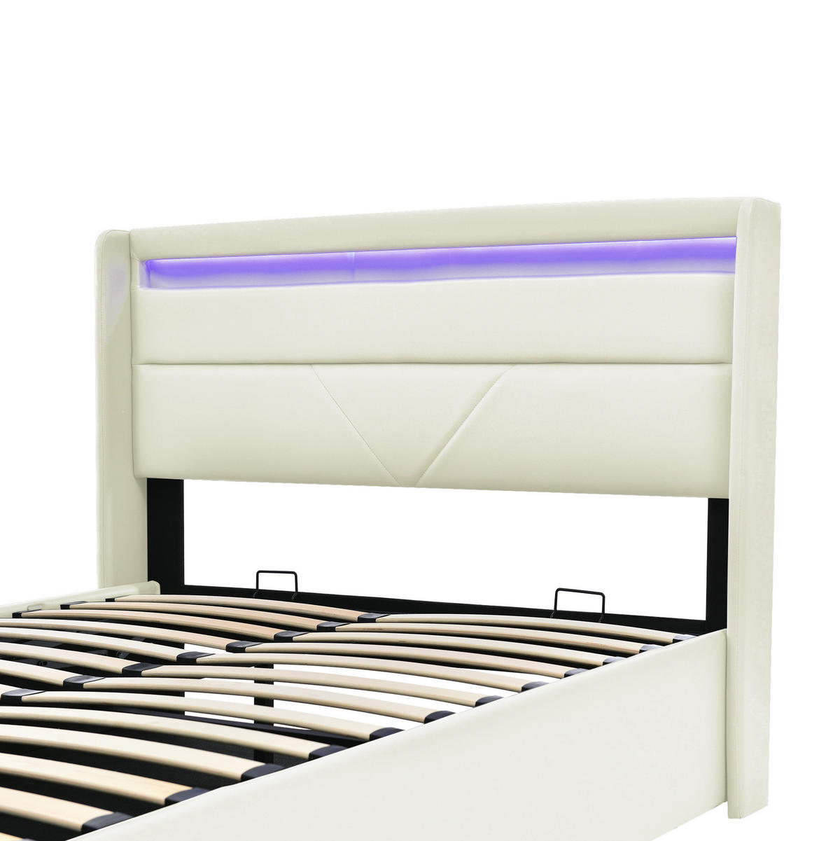 POLSTERBETT mit LED-Beleuchtung 160/200 cm mit Bettkasten & Matratze in Weiß - Weiß, Kunststoff (160/200cm) - BEAOK