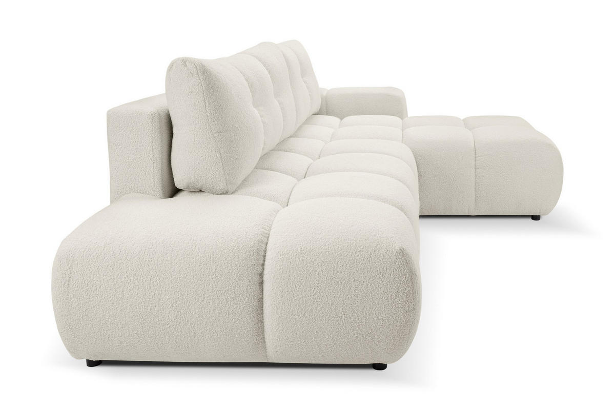 ECKSOFA DUCA L-S Creme Boucle-Stoff mit Schlaffunktion - Creme, Holz (266.5/266.5cm) - MASSENO