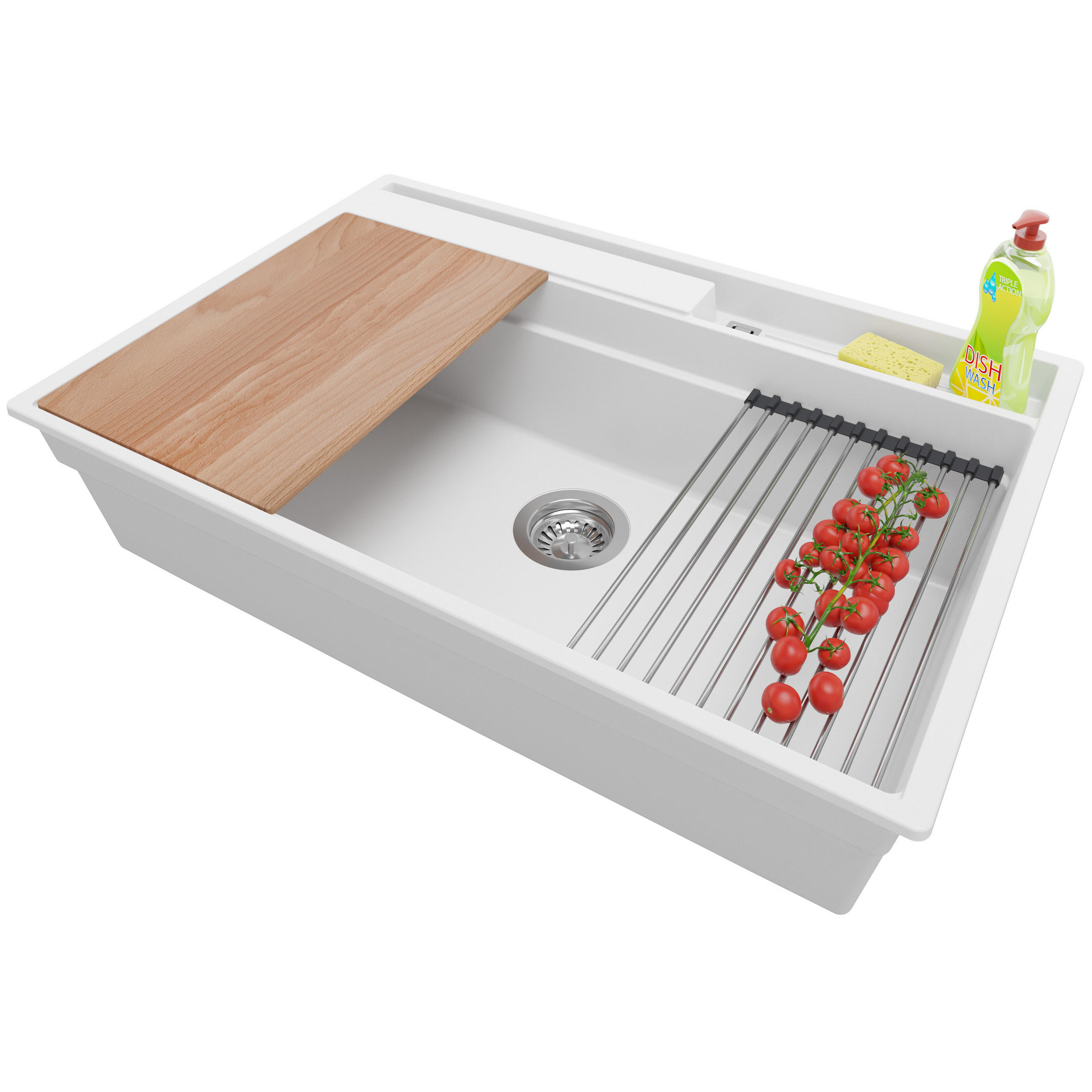 SPÜLBECKEN Oslo Pocket, 2-er set Weiß 78/53 cm 1 Becken + Ablauf-Set + Küchenzubehörset ab 80er Unterschrank - Chromfarben/Beige, Kunststoff (78/20/53cm) - Primagran