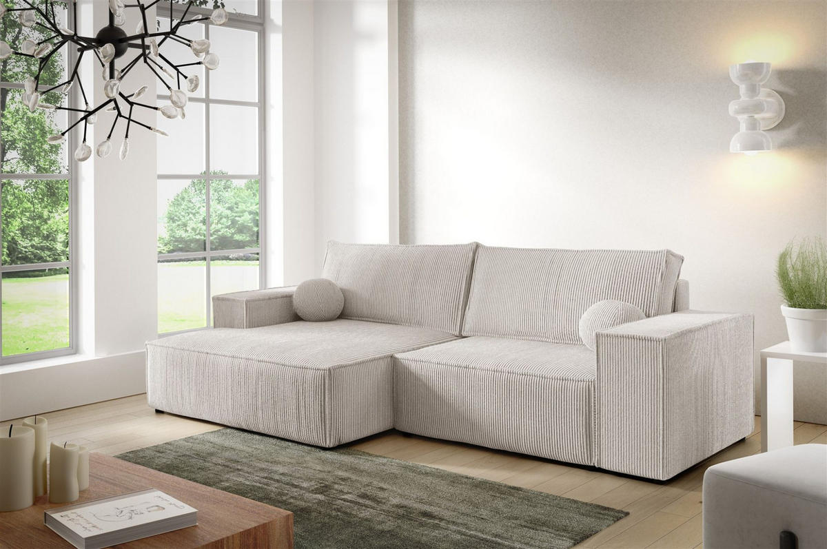 ECKSOFA Corunia Xs - Weiß, Holzwerkstoff/Textil (255/148cm) - Fun Möbel