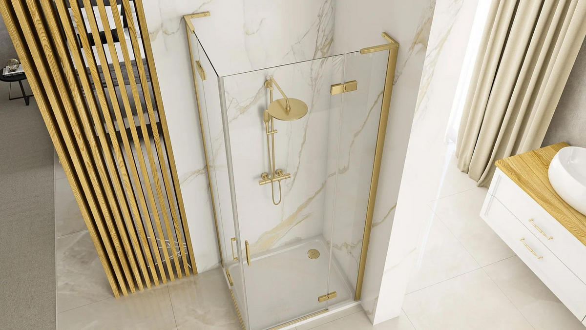 DUSCHKABINE Rea Hugo Gold Brush 80x100 - Goldfarben, Glas (80/100/200.5cm) - REA