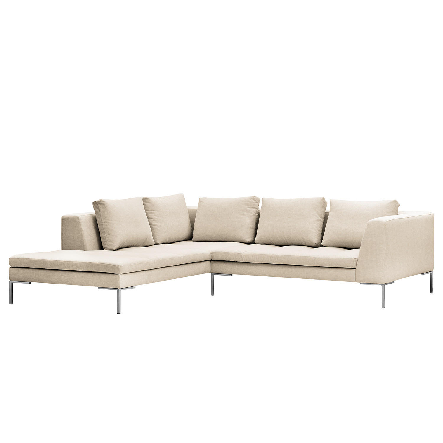 ECKSOFA mit Ottomane - Chromfarben/Beige, Textil/Metall (255/230cm) - home24