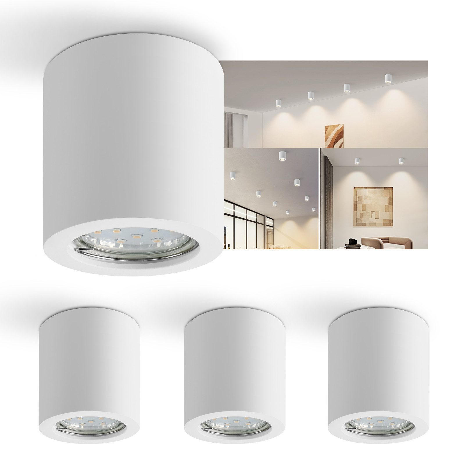 DECKENLEUCHTE Mansfield (4er-Set) 7.5/7/7 cm - Weiß, Naturmaterialien (7/7.5/7cm) - Nettlife