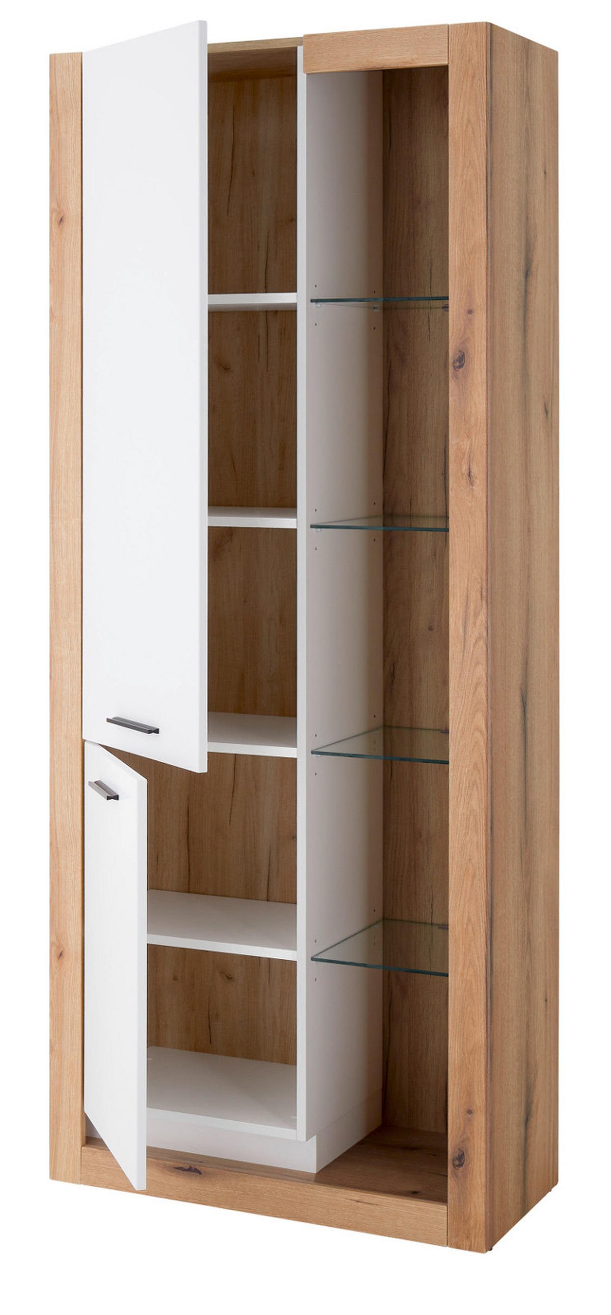 VITRINE weiß matt, Evoke Eiche, Vitrinenschrank 80 x 195 cm - Eichefarben/Silberfarben, Glas/Holzwerkstoff (80/195/37cm) - Furn.Design