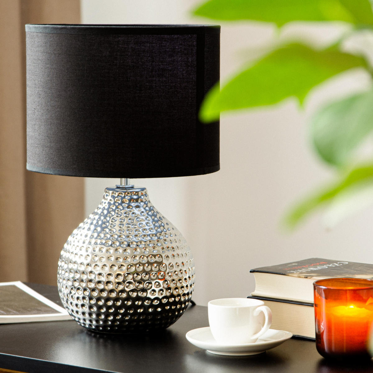 TISCHLAMPE NIPER 2-er Set, Silber/Schwarz - Silberfarben/Schwarz, Keramik/Textil (24/24/38cm) - KONSIMO®