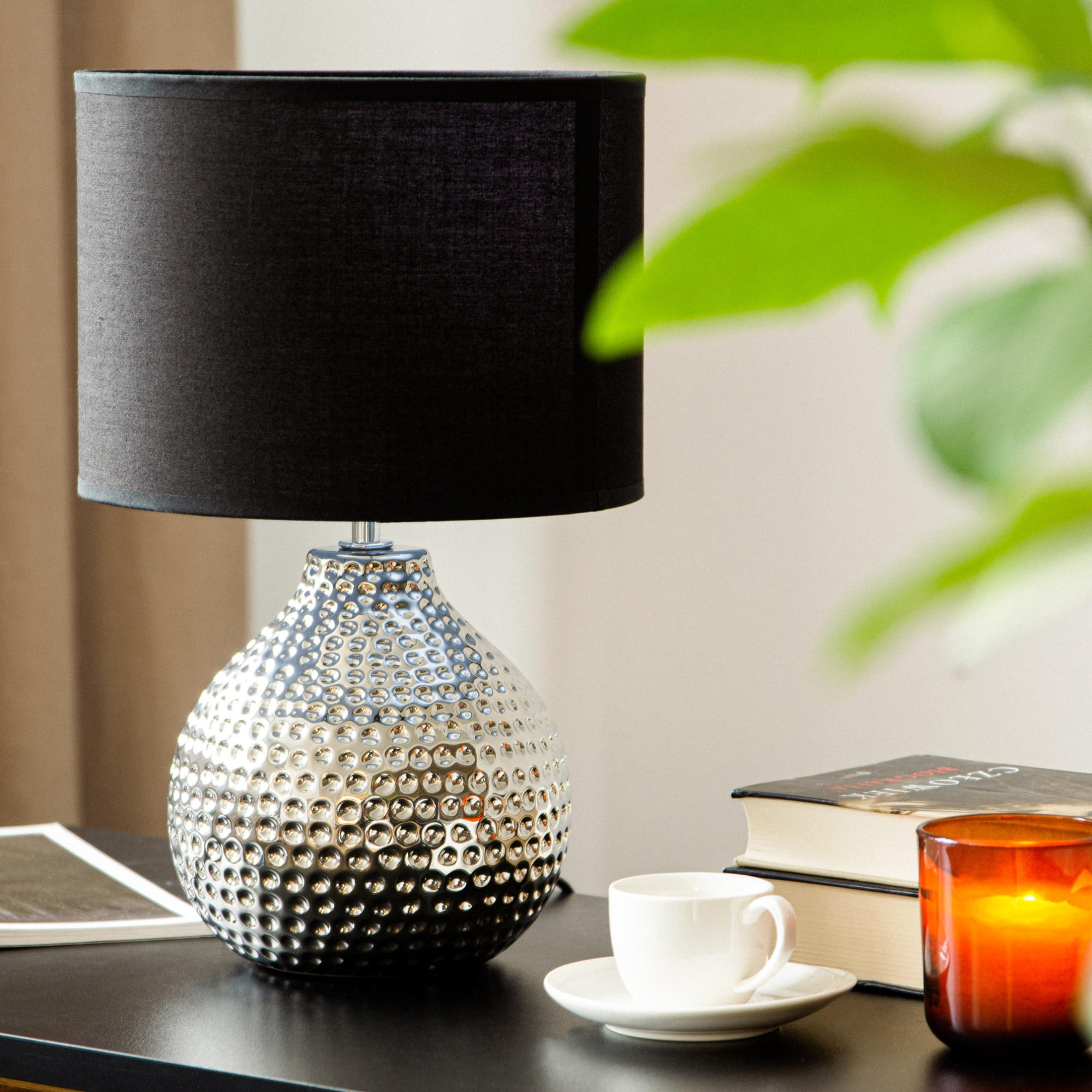 Thumbnail - Konsimo® Tischlampe, Silber, Schwarz, Keramik, Textil, 24x38x24 cm, Lampen & Leuchten, Innenbeleuchtung, Tischlampen, Ti...