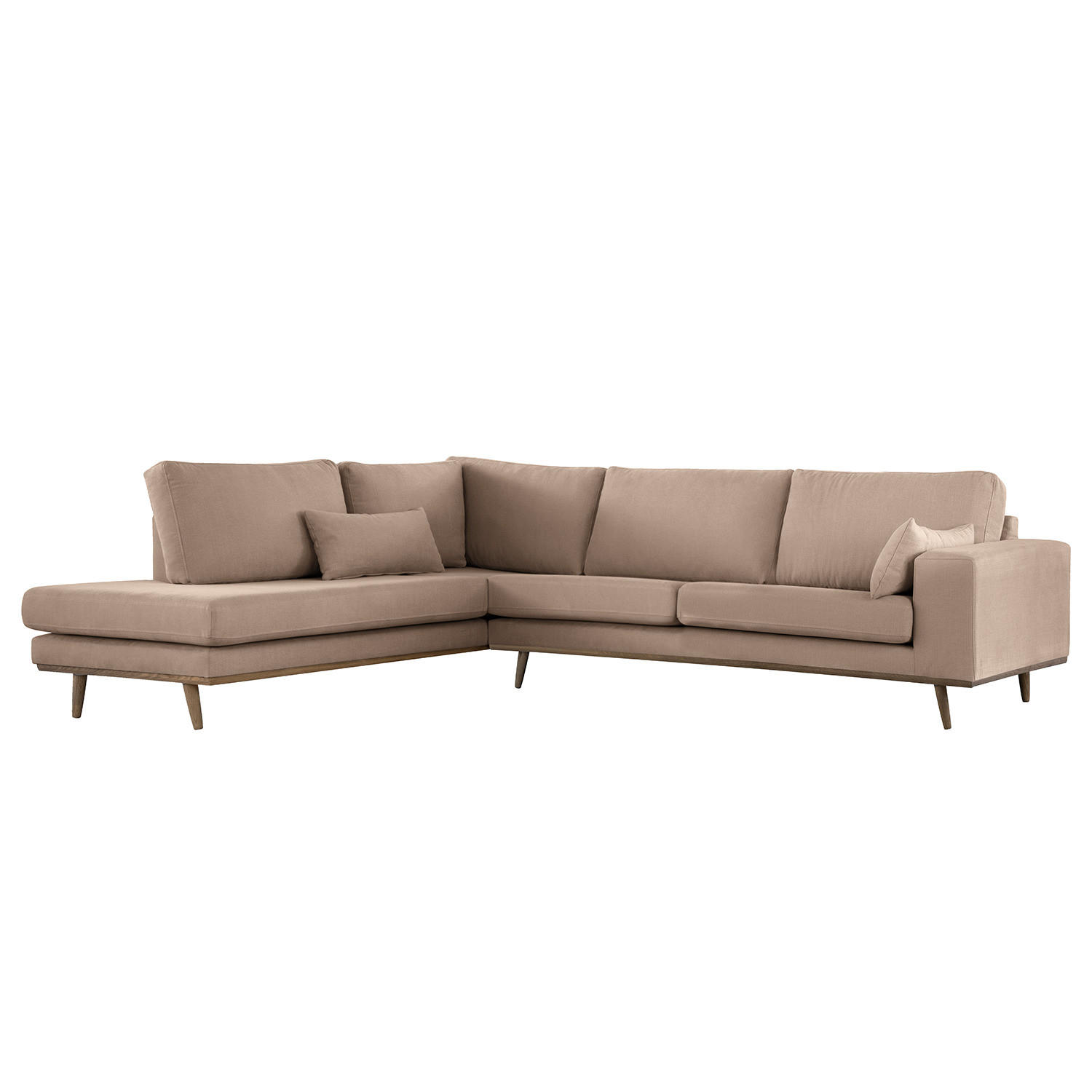 ECKSOFA mit Ottomane - Taupe/Eichefarben, Naturmaterialien/Eichenholz (287/219cm) - home24