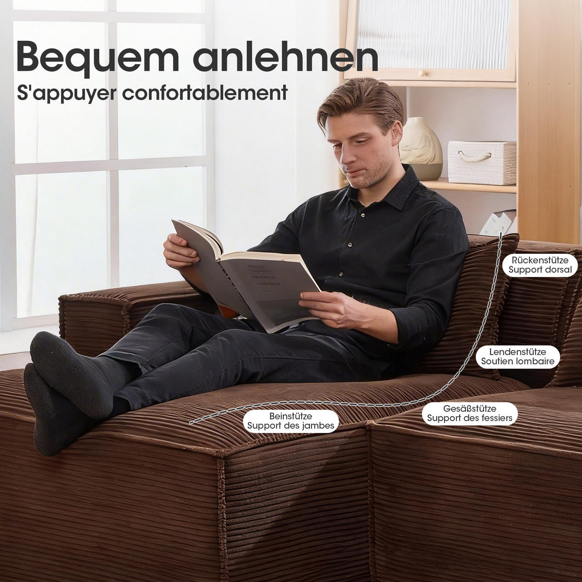 3-SITZER ECKSOFA Polyester Braun mit 2 Kissen - Braun, Textil (235/129cm) - WISHDOR