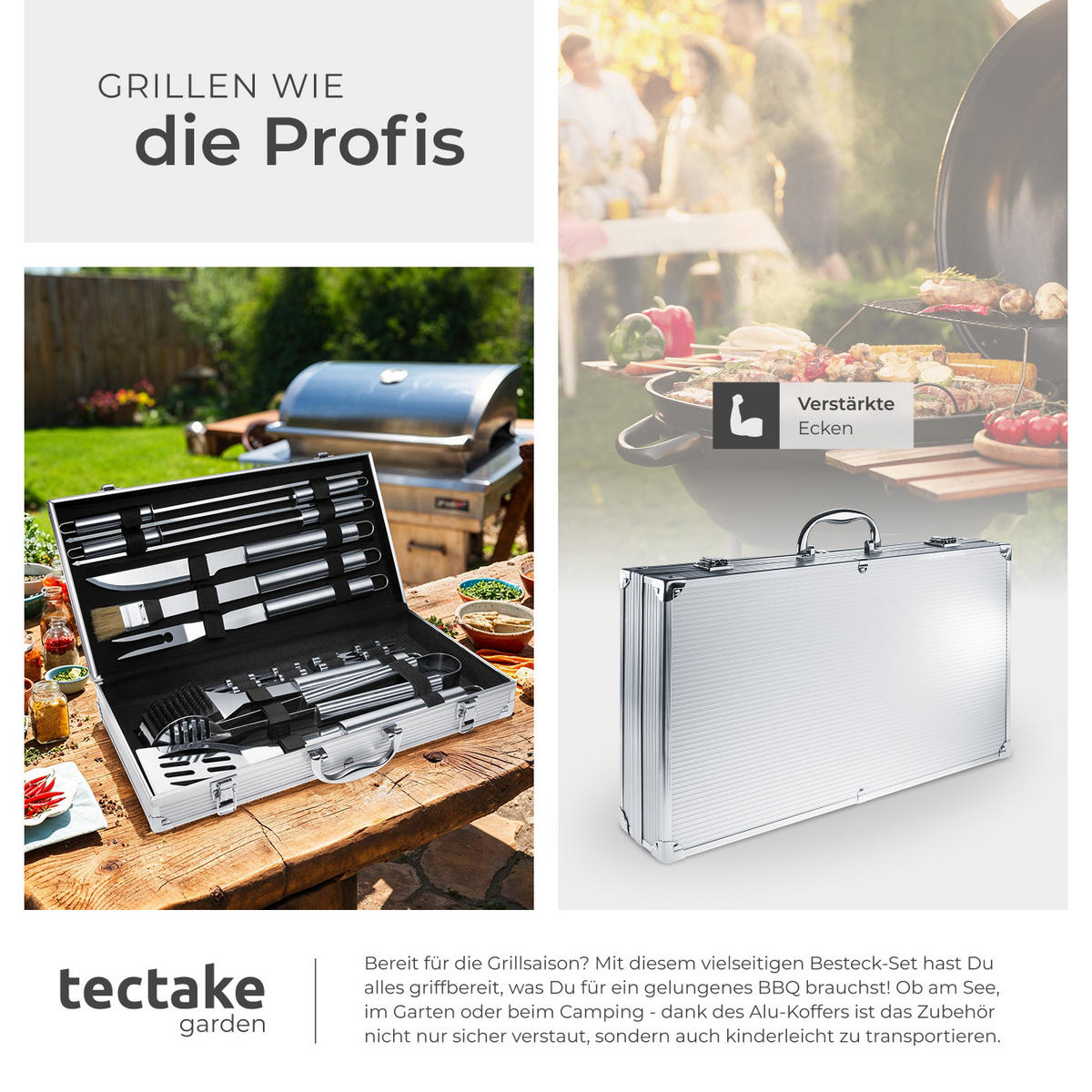 GRILLBESTECK ,inklusive Aluminiumkoffer,grau - Grau, Metall (47cm) - tectake