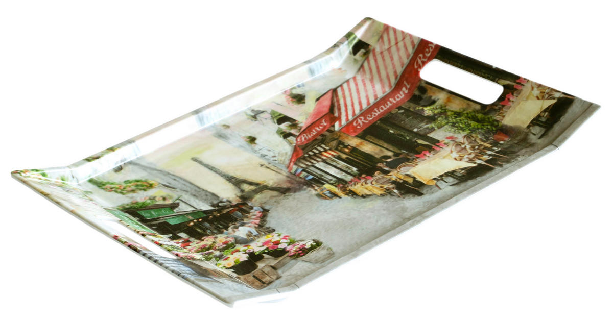 TABLETT Paris, rechteckige Serviertablett mit Griff 38x27 cm - Multicolor, Kunststoff (27/3/38cm) - Lashuma