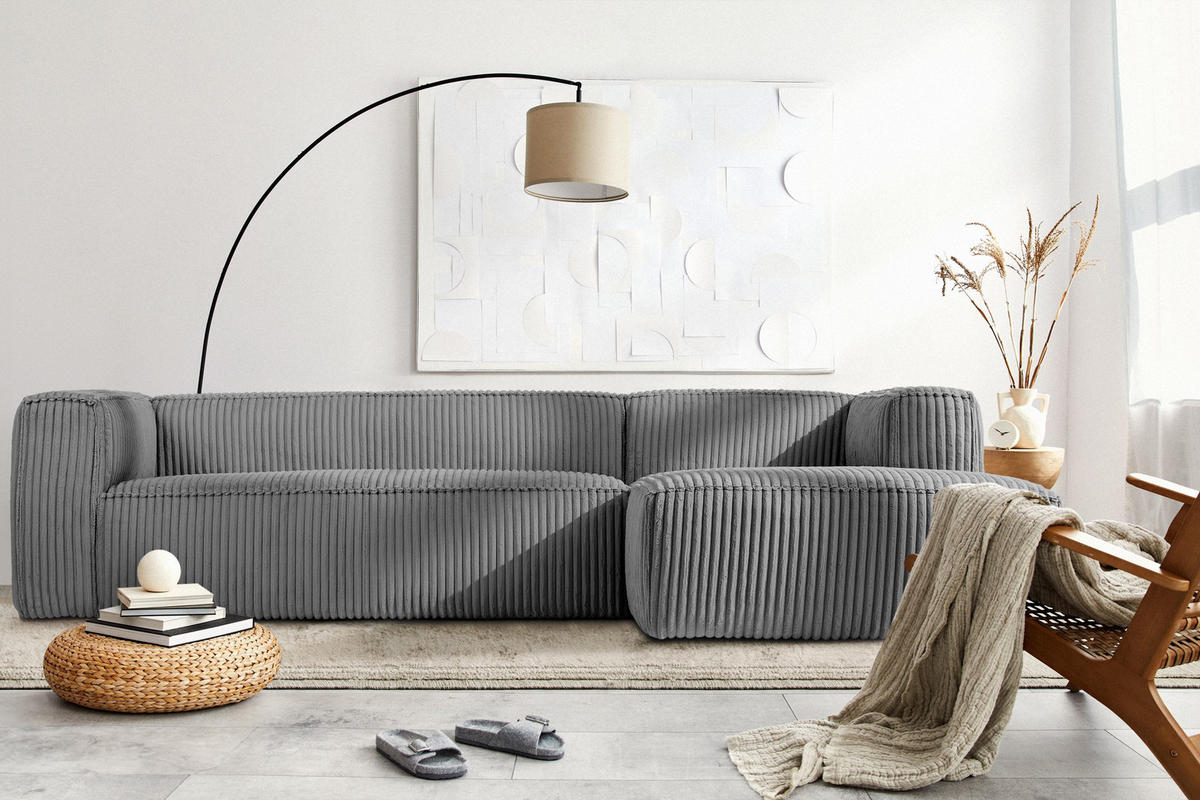 ECKSOFA-RECHTS FEROX Modern, Cord-Stoff, dunkelgrau - Dunkelgrau, Textil (305/175cm) - KONSIMO®