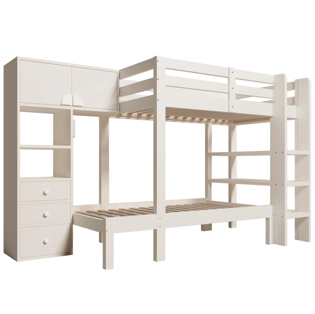 ETAGENBETT 90/200 cm Weiß mit Nachtlicht versetztem Design und Stauraum - Weiß, Metall (90/200cm) - OKWISH