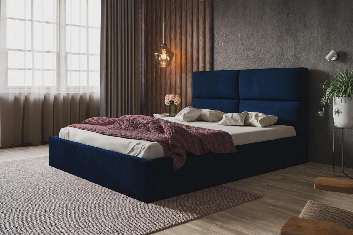 BETT 120x200 - Polsterbett mit Bettkasten und Holzrahmen - Modern Betten - Glatter Kronos-Stoff - Kollektion Lizbona, Blau - AlpiMeble - Blau, Holz/Kunststoff (120/200cm) - Alpi-Möbel