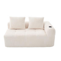 POHOVKA 158/93/61 cm béžová z manšestru s bočními kapsami a držáky nápojů - béžová, textil (93/61/158cm) - OKWISH