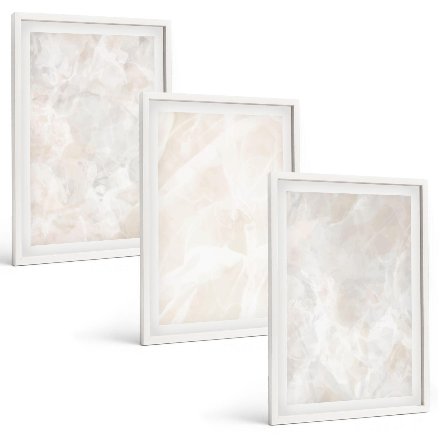 BILDER SET 3er Set - 40x60 cm Weißer Rahmen - Pastellfarbene Marmorstrukturen - Weiß, Kunststoff (40/60cm) - TULUP