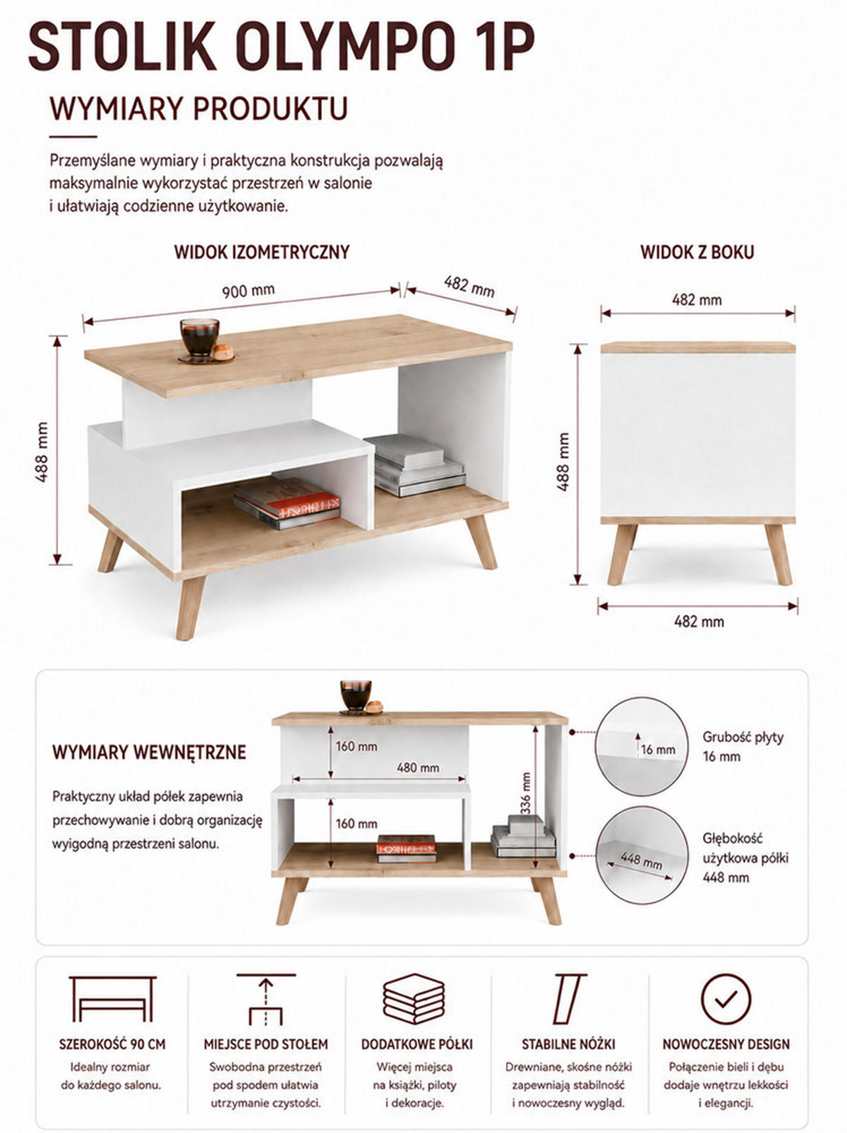 COUCHTISCH Liva - Weiß, Holzwerkstoff (48/90/49cm) - kommodly