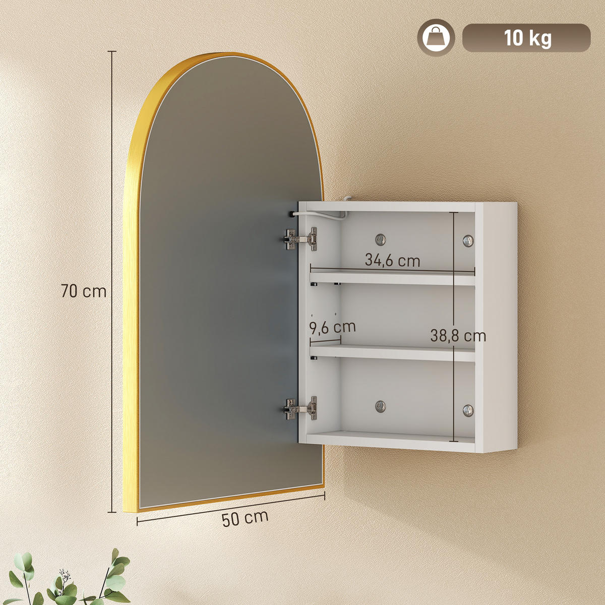 SPIEGELSCHRANK , beschlagfrei, 50 x 14,5 x 70 cm ,gold - Goldfarben, Glas (50/70/14.5cm) - Vallsero