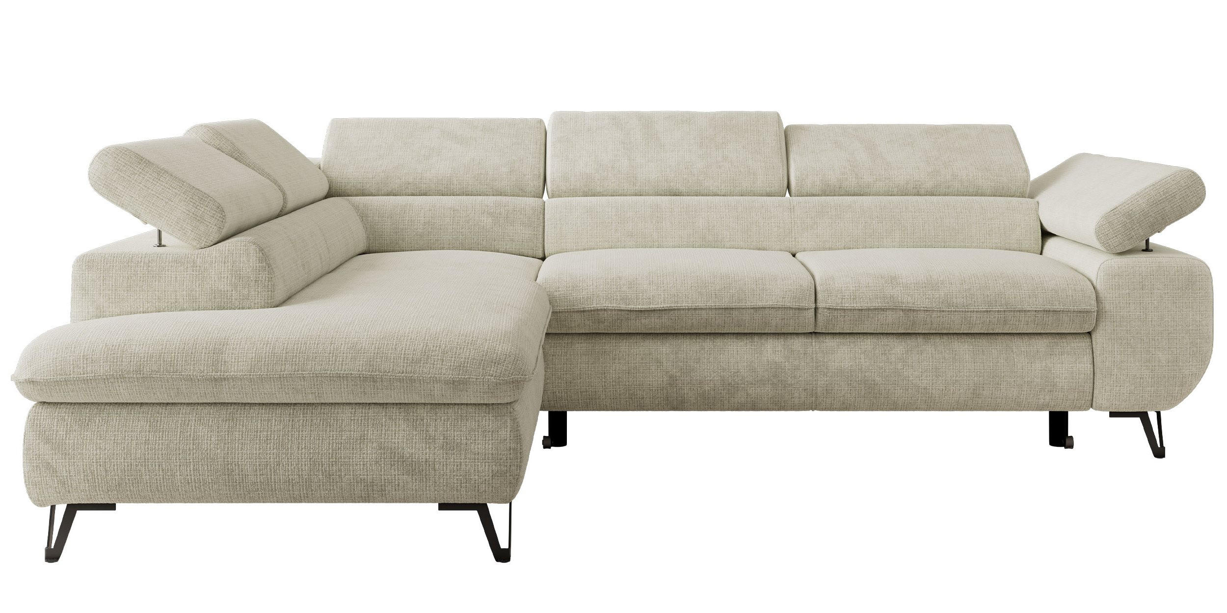 ECKSOFA PABLO L Creme Schenille grob gewebt - Links Seite mit T25 Topper - Creme/Schwarz, Textil/Metall (208/273cm) - MKS