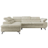 ECKSOFA PABLO L Creme Schenille grob gewebt - Links Seite mit T25 Topper - Creme/Schwarz, Textil/Metall (208/273cm) - MKS