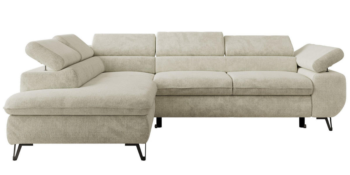 ECKSOFA PABLO L Creme Schenille grob gewebt - Links Seite mit T25 Topper - Creme/Schwarz, Textil/Metall (208/273cm) - MKS