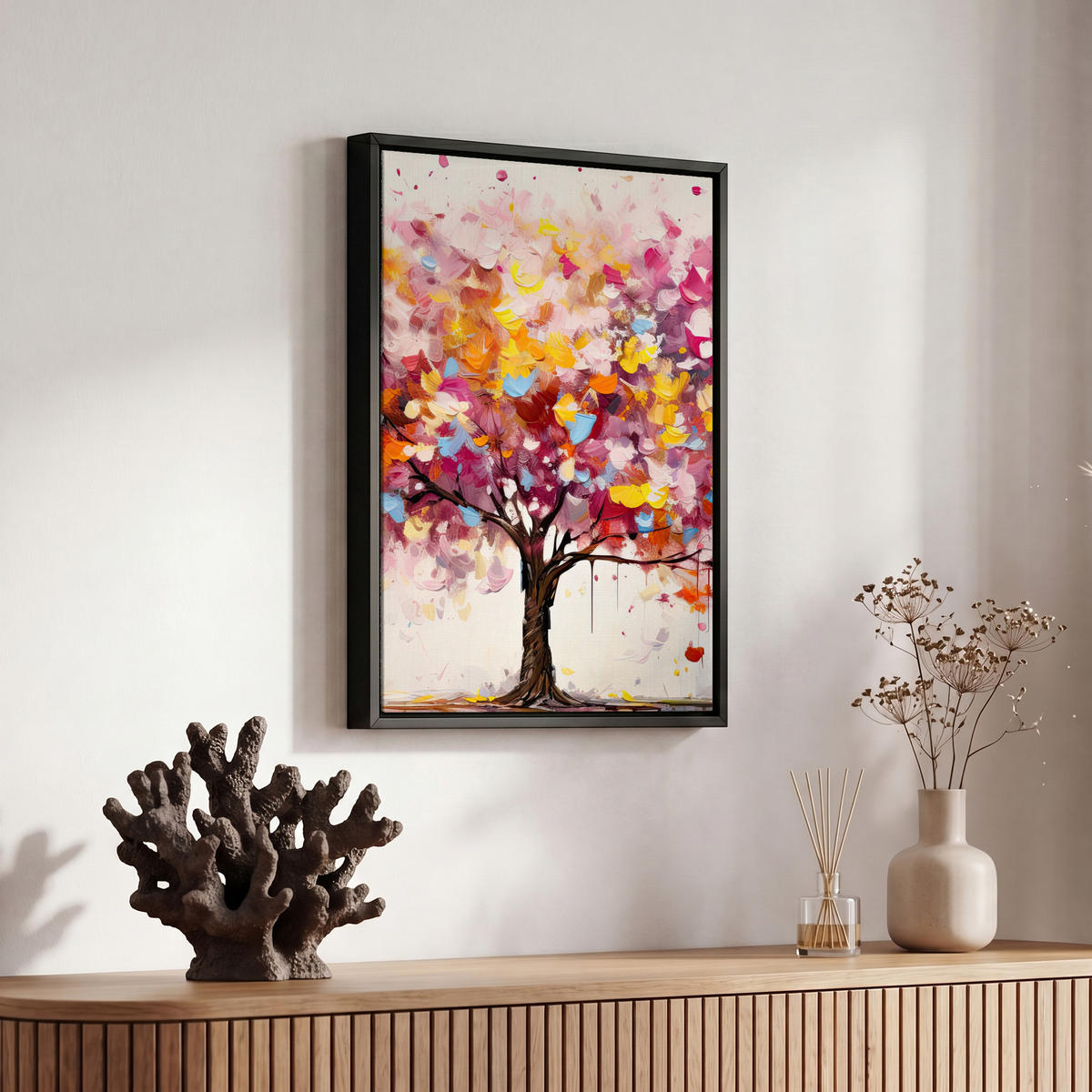 LEINWAND Bilder mit Rahmen - Aquarell - Baum - Kunst - Abstrakt - 20x30 - Multicolor, Textil (20/30cm) - MuchoWow