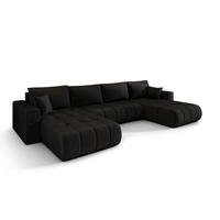 ECKSOFA LARA PREMIUM U-Form schwarz Velours Monolith 97 - Schlaffunktion, Bettkasten - Schwarz, Textil (385/175cm) - Cornero