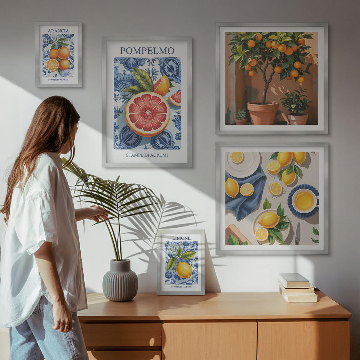 WANDBILDER 5er Set - 50x50 cm & 20x30 cm & 40x60 cm Silberner Rahmen - Stilvolle Grafik, Ballerina-Architektur - Silberfarben, Kunststoff (40/60cm) - ArtPrintCave