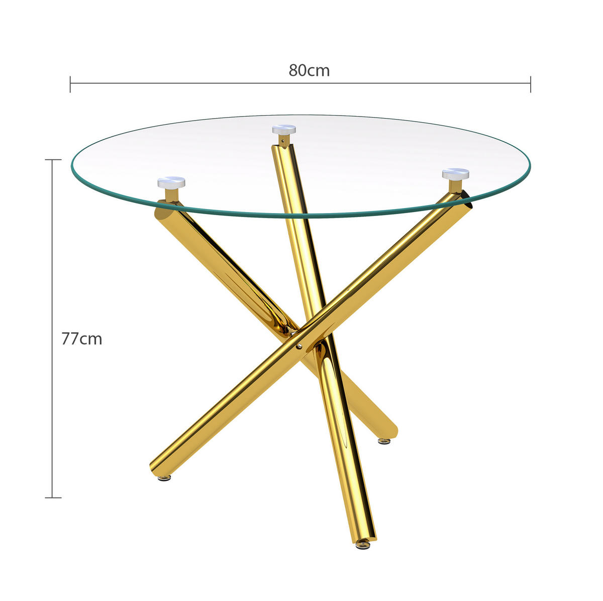 ESSTISCH 80/80/76 cm mit Tischplatte aus gehärtetem Glas, Kreuzfuß und verstellbaren Gleitern, Gold - Goldfarben, Metall (80/80/76cm) - Redom