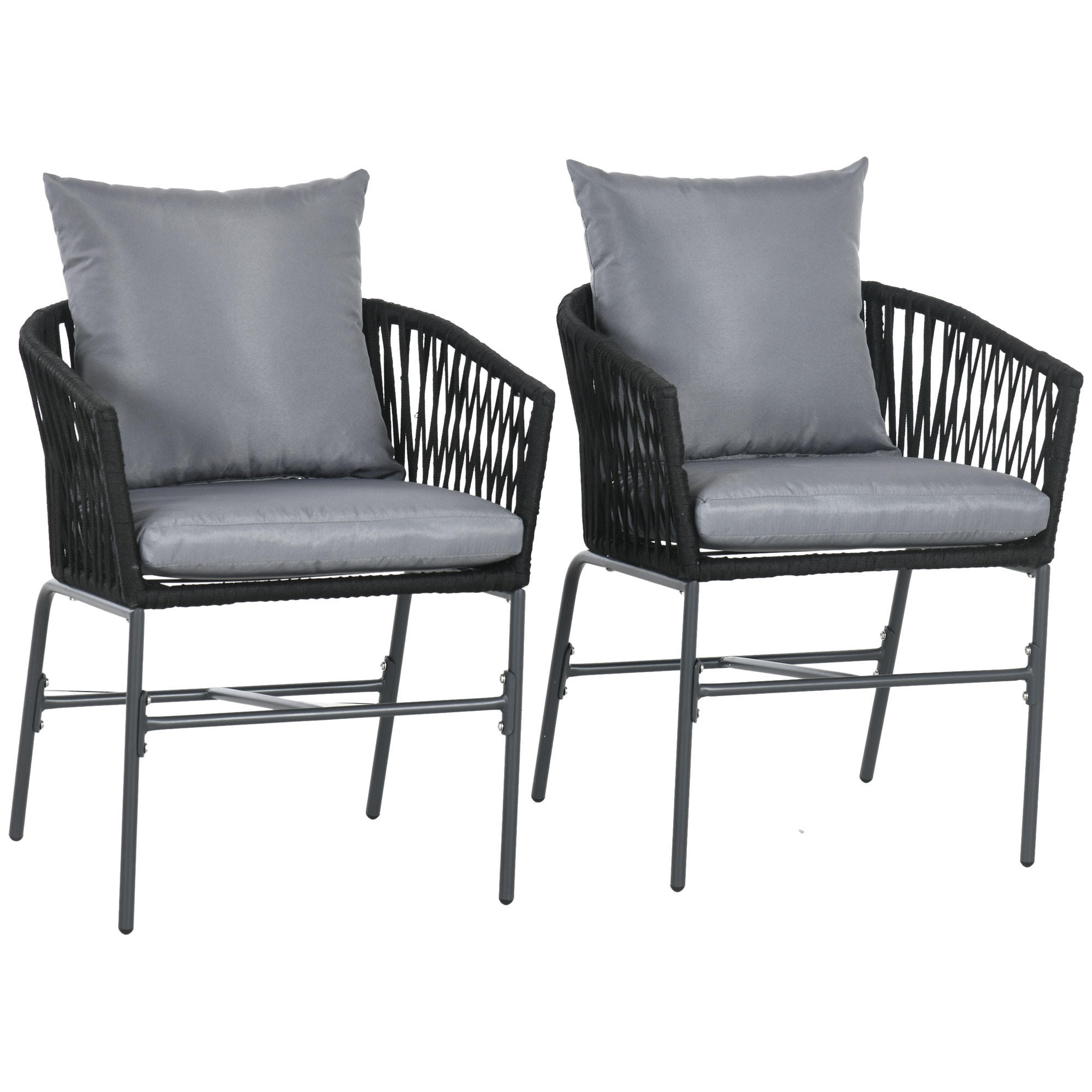 GARTENSTÜHLE 2er-Set, Stahl, Polyester, Schwarz - Schwarz, Metall (60/71/57cm) - Outsunny