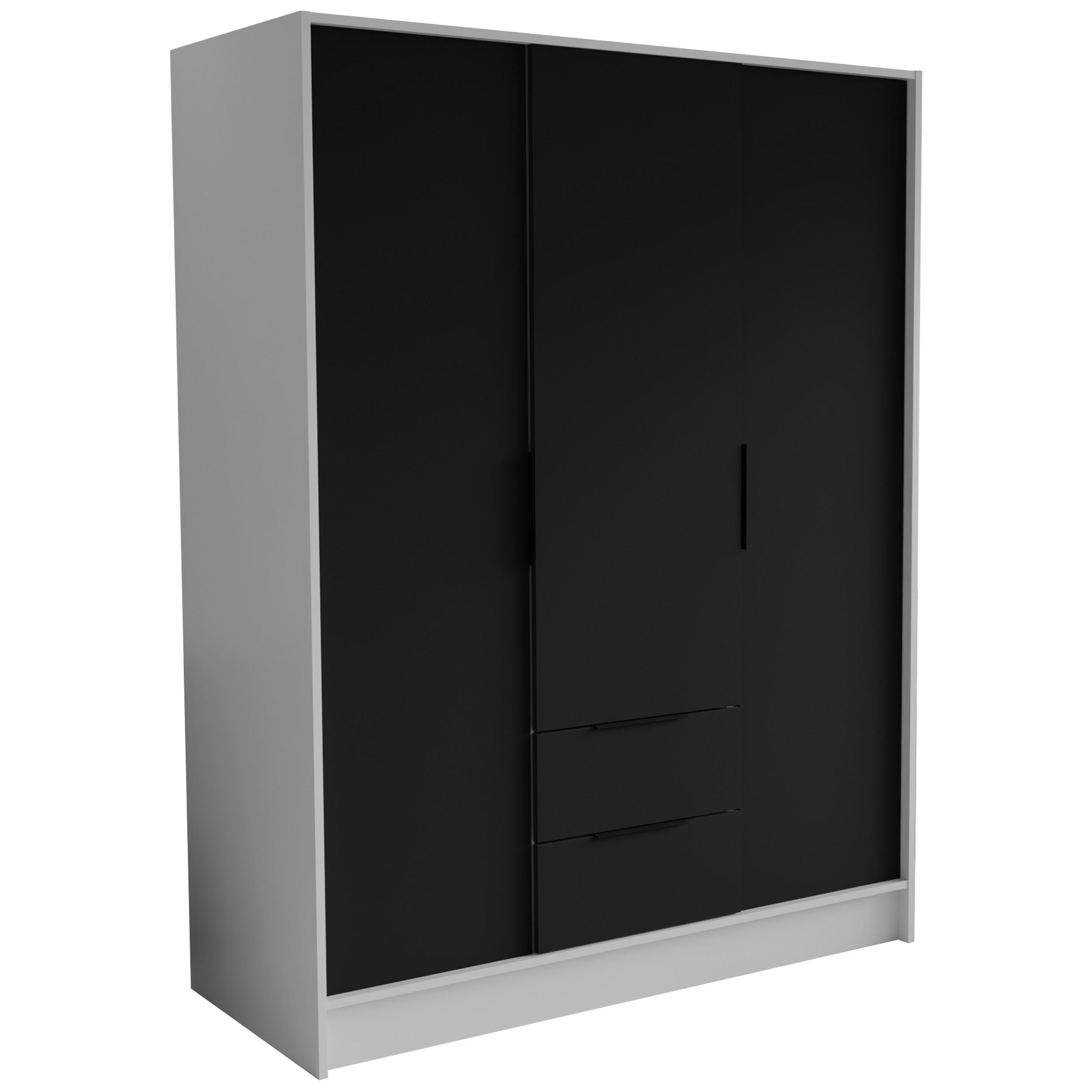 DREHTÜRENSCHRANK CAVA 150,5/200/51 cm Modern Kleiderschrank 3-türig Weiß - Schwarz/Weiß, Holzwerkstoff (150.5/200/51cm) - MASSENO