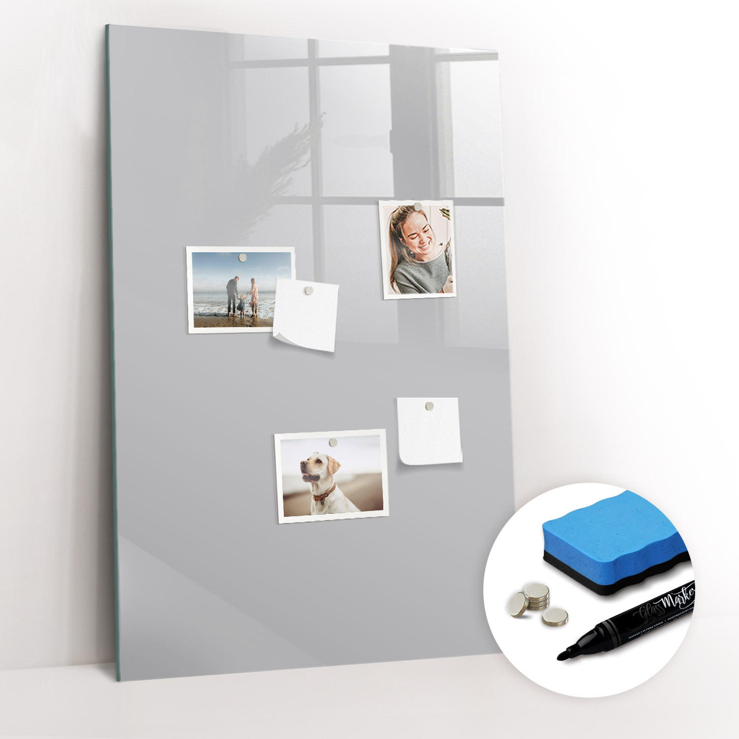 MAGNETTAFEL 60x90 Hellgrau schwarzer Marker - Hellgrau, Glas (60/0.4/90cm) - TULUP