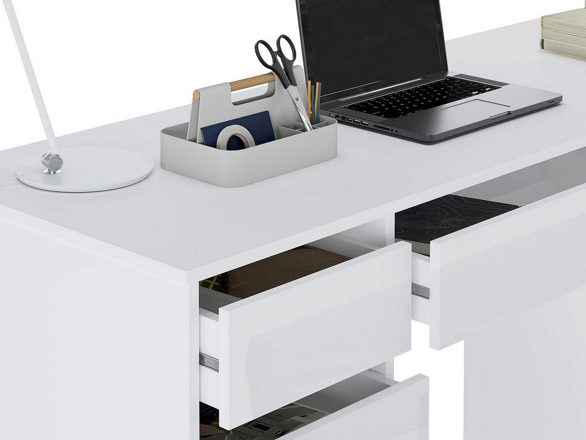 SCHREIBTISCH mit 9 Schubladen – Weiß Glänzend - JENEMI - Weiß, Holz (152.3/53.6/76cm) - Vente-Unique