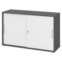 SCHIEBETÜRENSCHRANK - 2 Ordnerhöhen 40/120/74,8 cm in Graphitfarben/Weiß Relinggriff (Kunststoff) - Graphitfarben/Weiß, Holzwerkstoff (120/74.8/40cm) - bümö