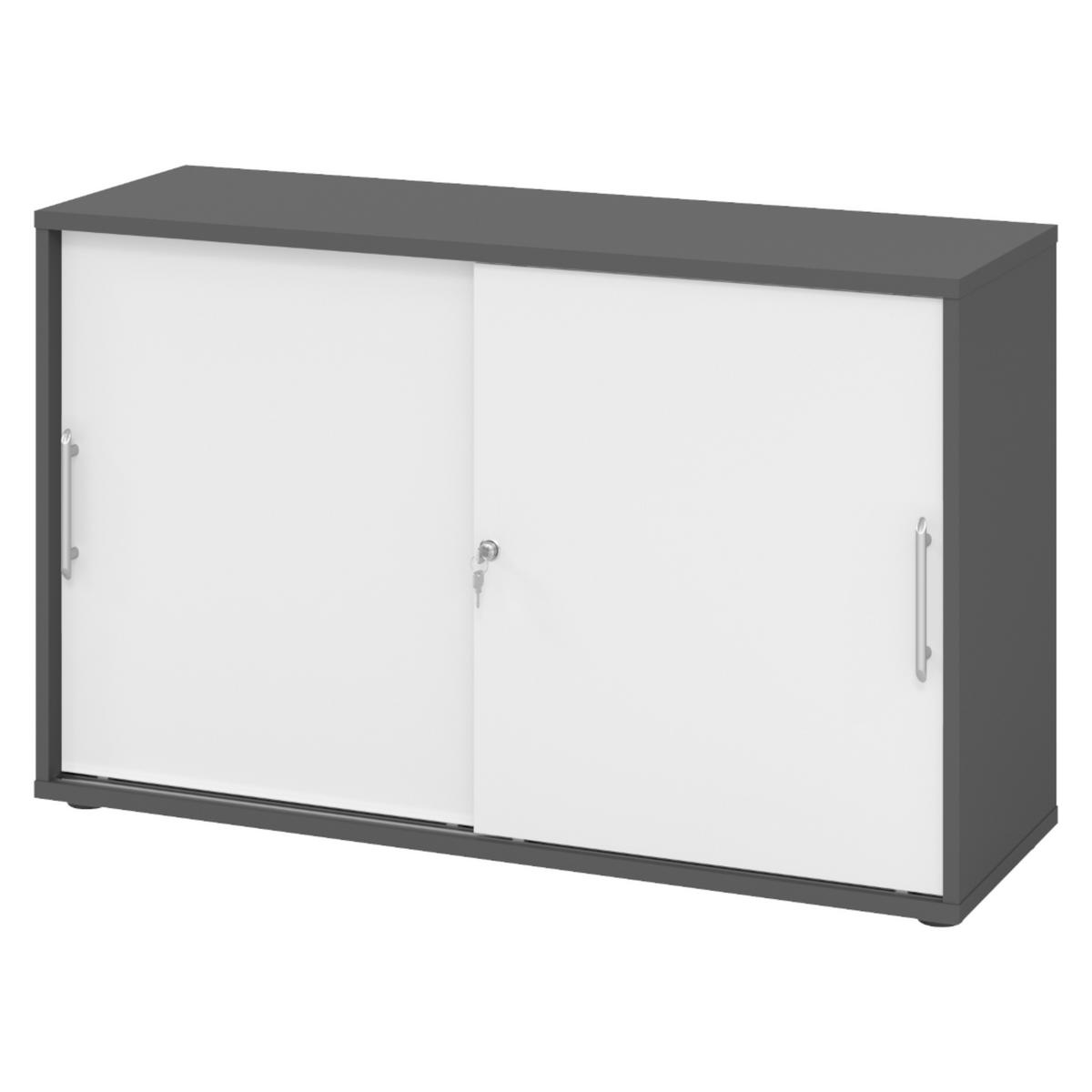 SCHIEBETÜRENSCHRANK - 2 Ordnerhöhen 40/120/74,8 cm in Graphitfarben/Weiß Relinggriff (Kunststoff) - Graphitfarben/Weiß, Holzwerkstoff (120/74.8/40cm) - bümö