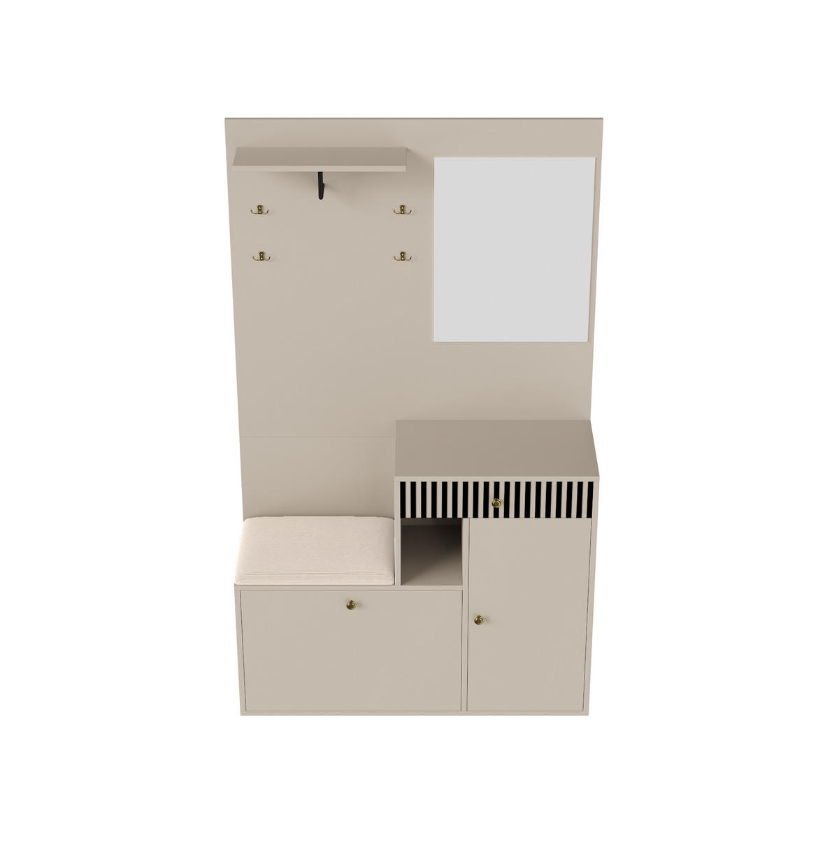 GARDEROBENSET 110/37/185,5 cm aus MDF mit Spiegel und gepolsterter Sitzfläche Beige/Creme - Beige, Holzwerkstoff (110/185.5/37cm) - Modenvie