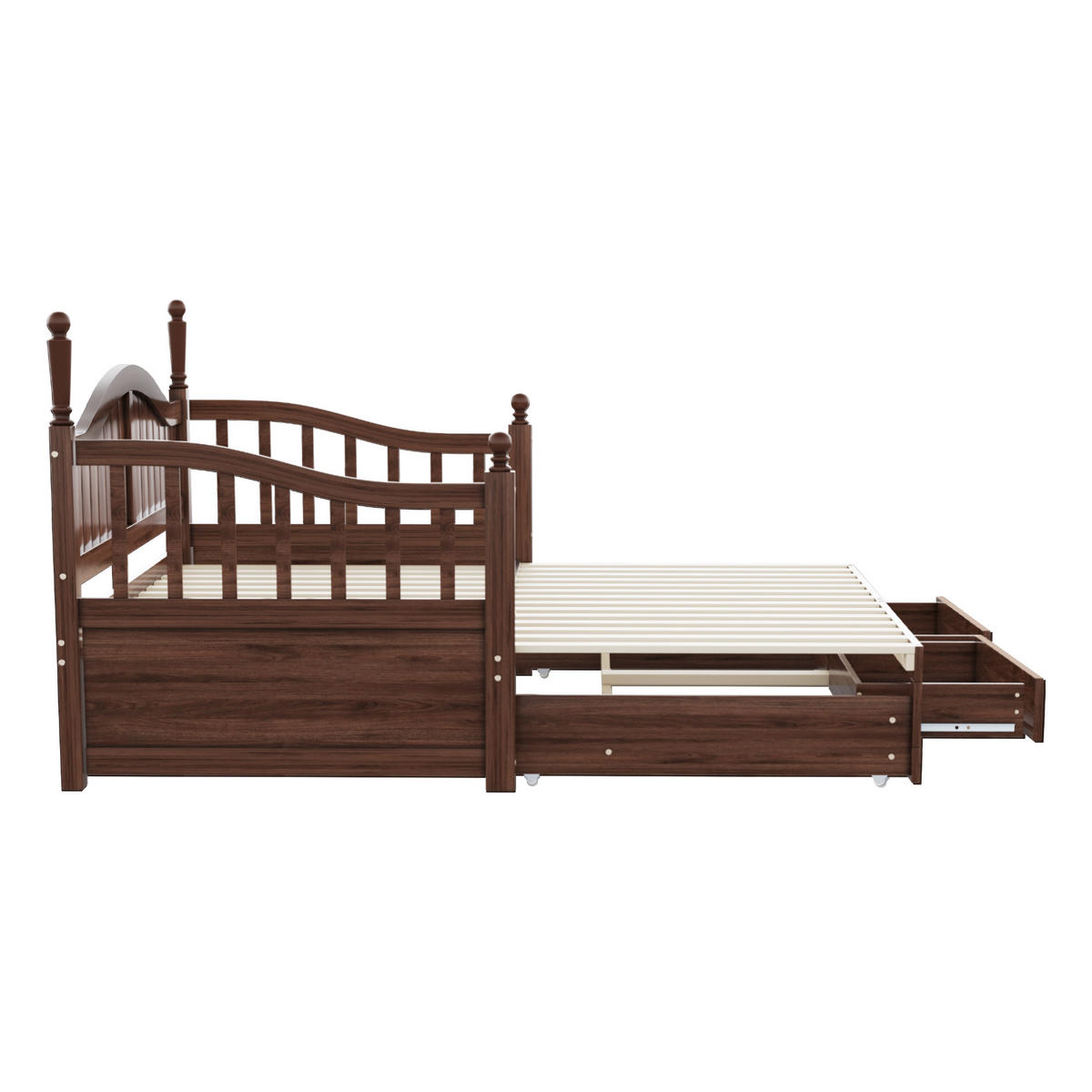 TAGESBETT 90/180/190 cm DE-01361, in Nussbaum, mit 2 Schubladen und Ausziehbett - Walnussfarben, Holz (90/190cm) - ComfortXL