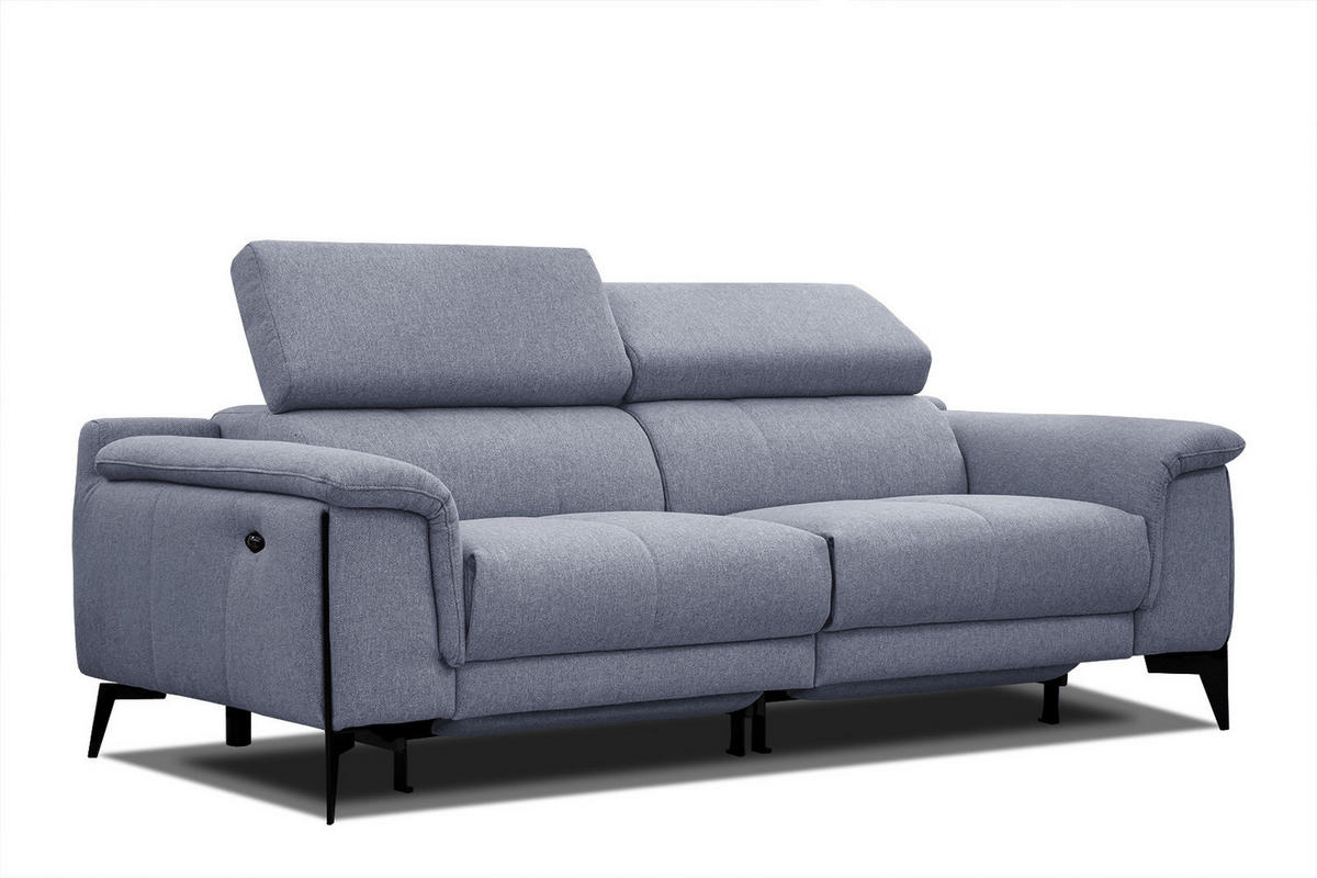 RELAXSOFA MATERA 3-Sitzer mit 2 Relaxfunktionen, hellblau - Schwarz/Hellblau, Holzwerkstoff/Textil (212/82/103cm) - Courtois Laville