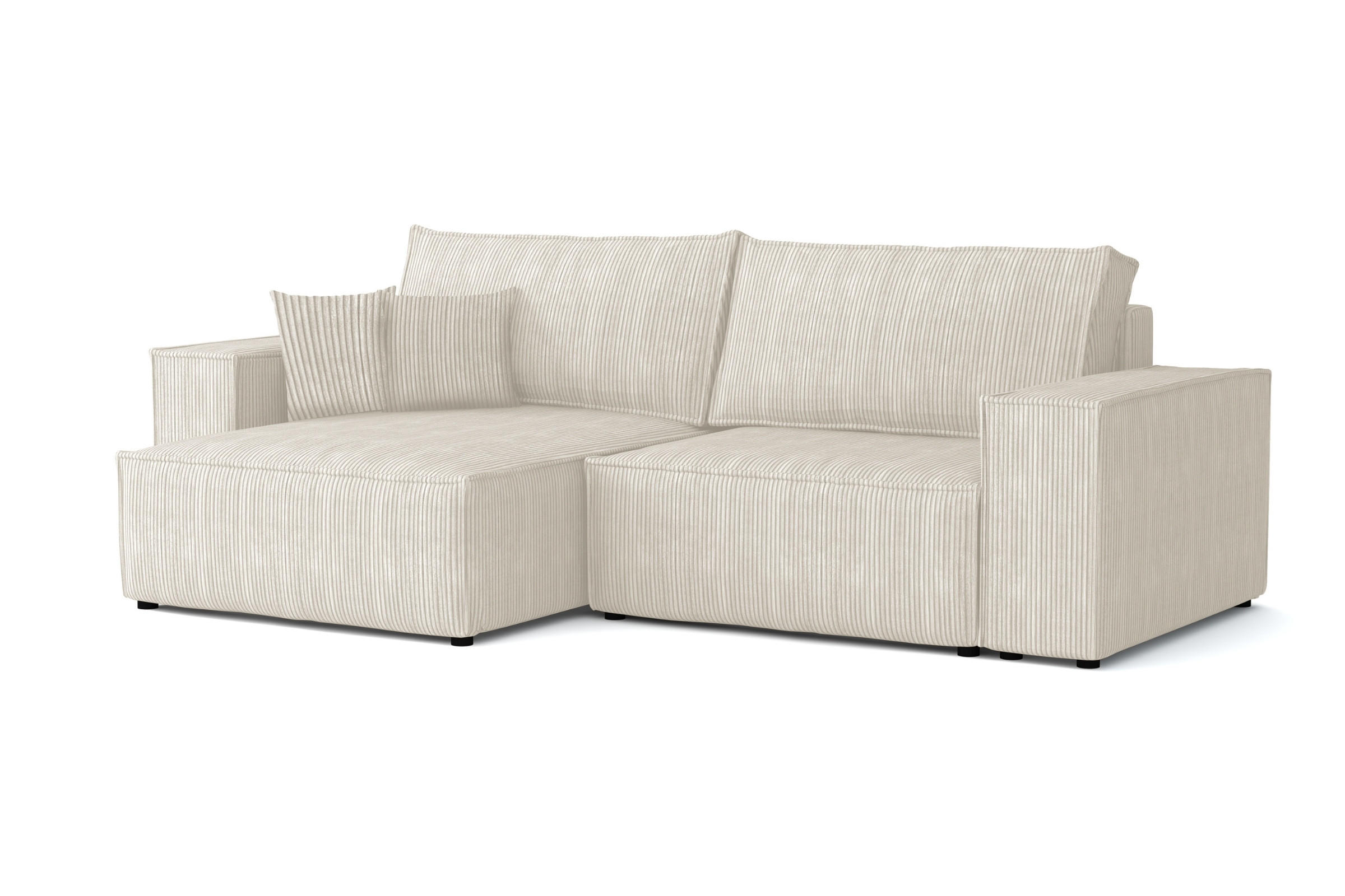 ECKSOFA MATT 255/153 cm links in Cord Creme - Creme/Schwarz, Holz/Holzwerkstoff (255/153cm) - Deine Möbel 24