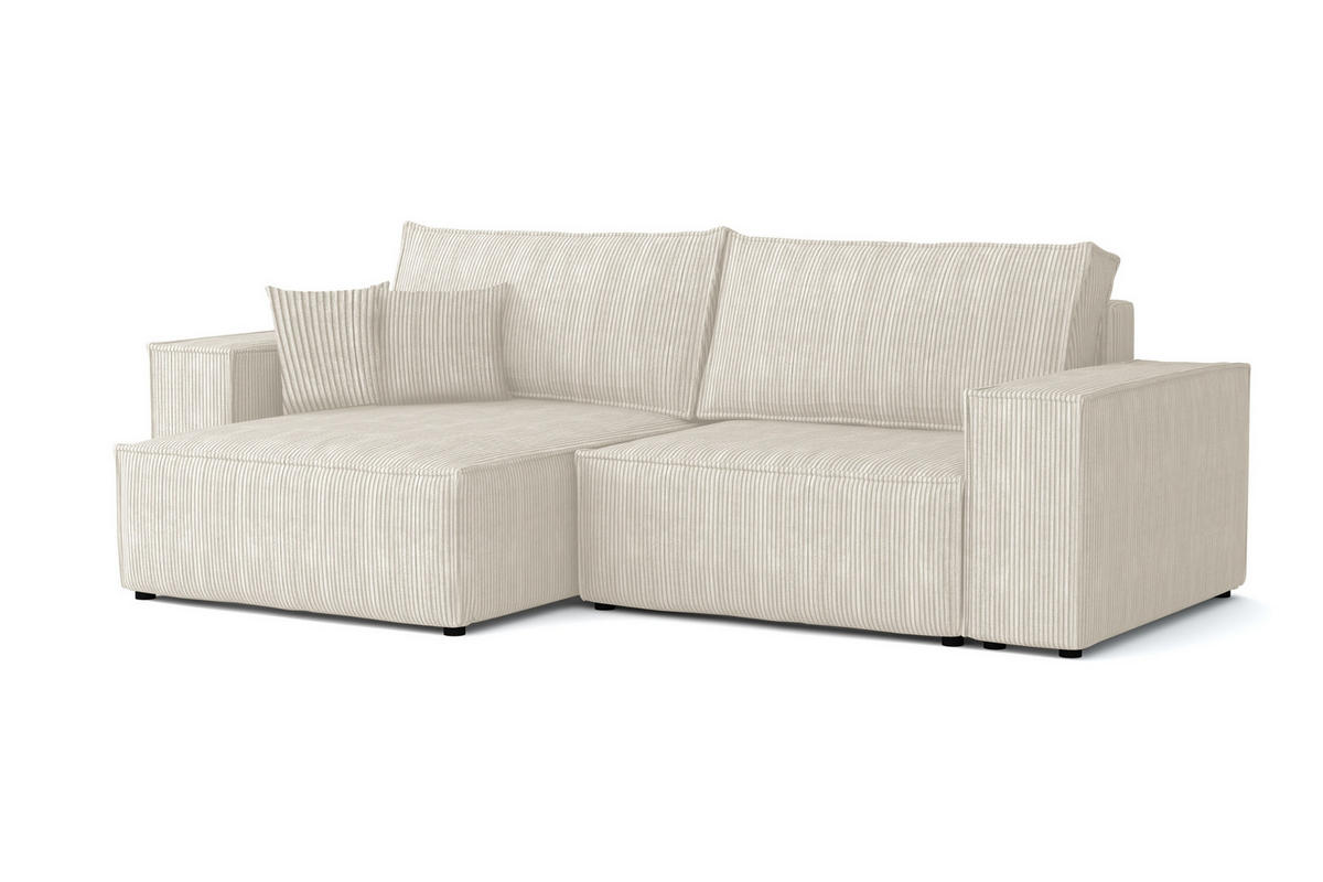 ECKSOFA MATT 255/153 cm links in Cord Creme - Creme/Schwarz, Holz/Holzwerkstoff (255/153cm) - Deine Möbel 24