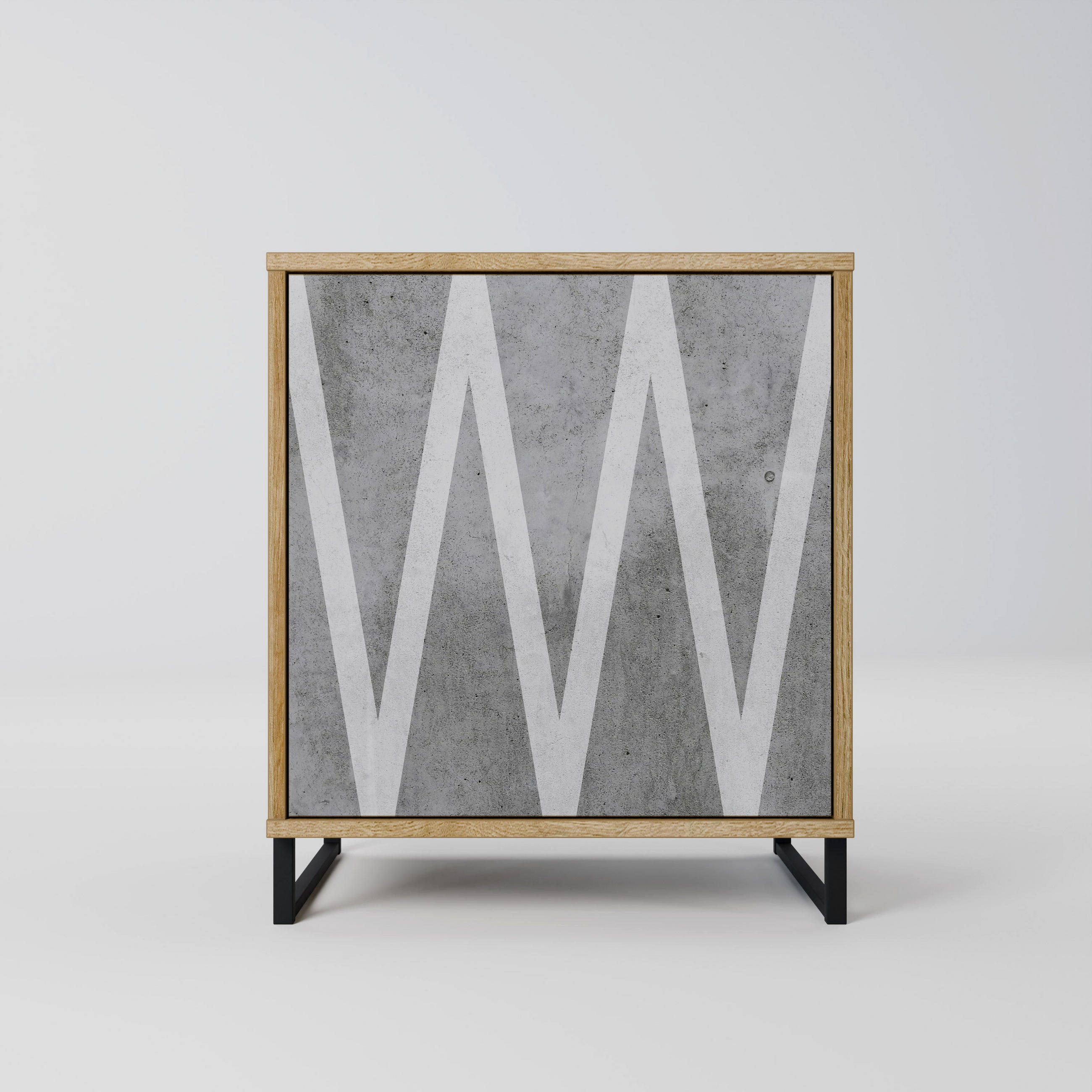 SIDEBOARD SOLID ZIG ZAG, Eichefarben, 57,5x42x67,5 cm, Schwarze Metall-Rahmenfüße - Eichefarben/Multicolor, Holzwerkstoff/Metall (57.5/67.5/42cm) - SpaceRebels