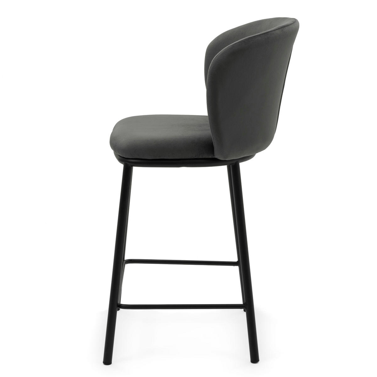 BARHOCKER BARI gepolsterter mit Steppung - grau - Samt Velour - Schwarz/Grau, Textil/Metall (55/94/57cm) - NEW HOME