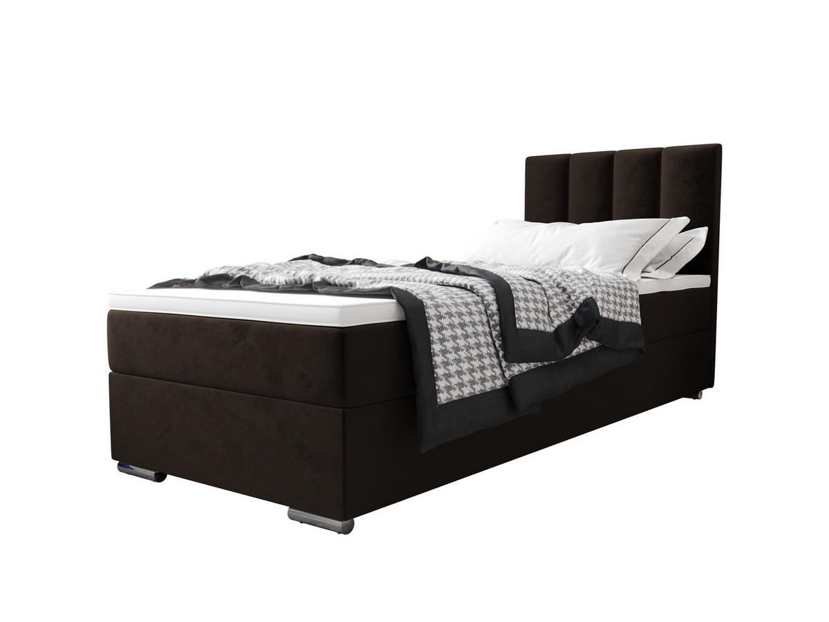 BOXBETT ZILANO 2 mit Matratze H3 und Topper 90x200 Itaka 41 - Dunkelbraun, Holz/Textil (90/200cm) - Bedante