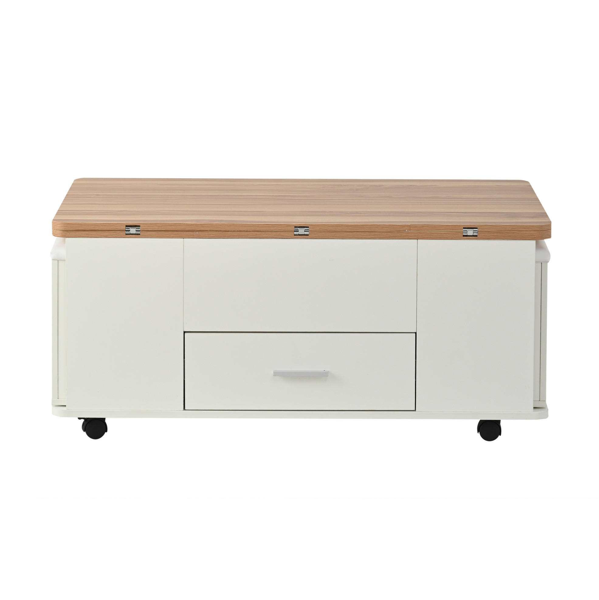 COUCHTISCH 100/50 cm höhenverstellbar mit Stauraum und 4 Hockern - Weiß, Holzwerkstoff (100/50/45cm) - Flora Grace