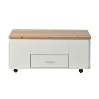 COUCHTISCH 100/50 cm höhenverstellbar mit Stauraum und 4 Hockern - Weiß, Holzwerkstoff (100/50/45cm) - Flora Grace
