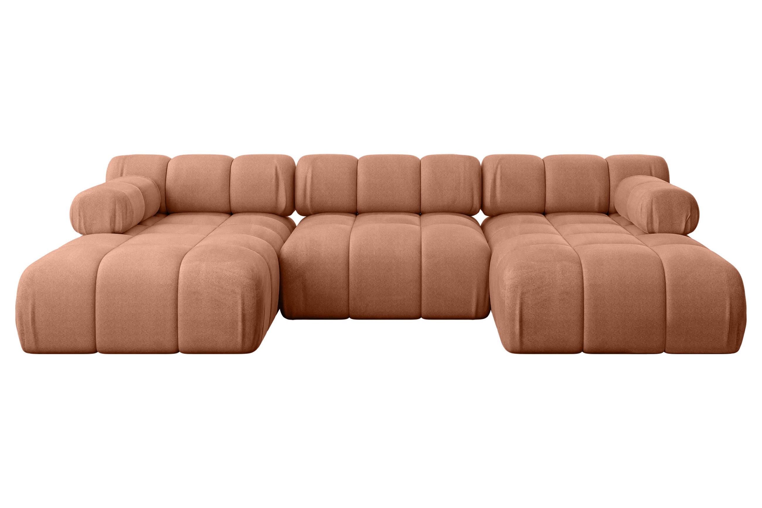 WOHNLANDSCHAFT modulares Sofa Tesso-U1 - 285x160x70 cm Apricot Velours - Koralle, Holzwerkstoff/Textil (285/70/160cm) - ALTDECOR