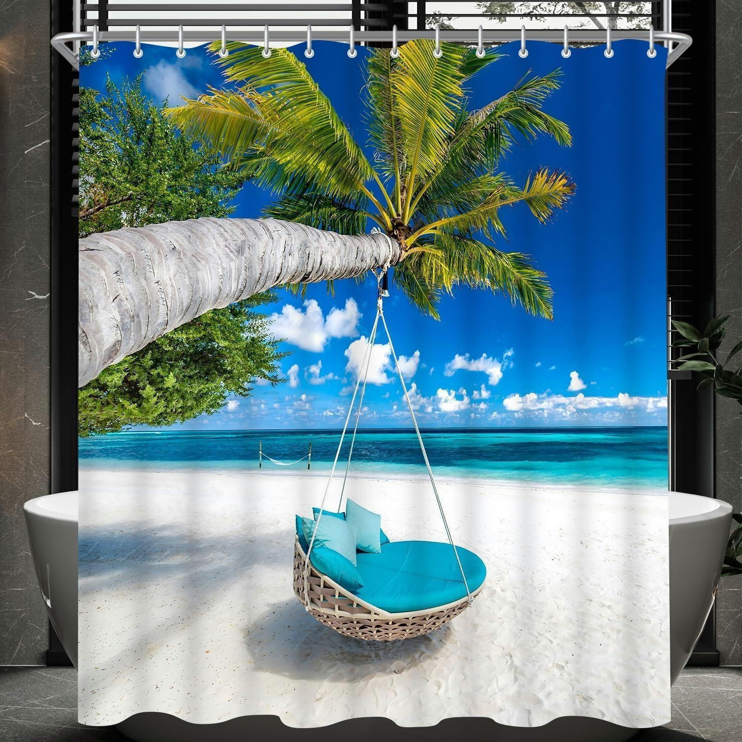 DUSCHVORHANG Strand 180 x 200 cm Polyester Wasserabweisend Waschbar - Multicolor, Textil (180/200cm)