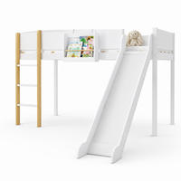 HOCHBETT 90/200 cm in Weiß & Natur mit Rutsche, Leiter und Regal - Weiß, Holz/Holzwerkstoff (90/200cm) - CHICFURN